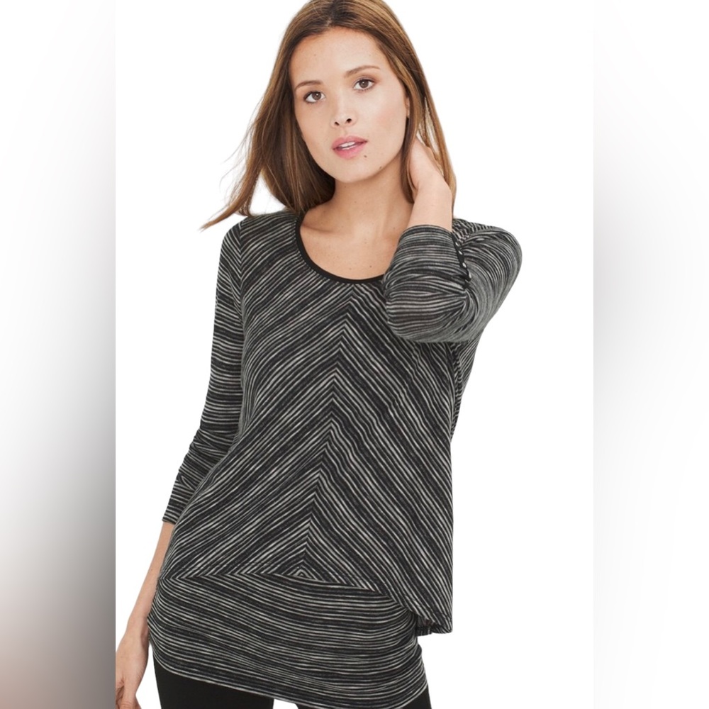 White House Black Market Gray & Black Long Sleeve Striped Knit Tunic size Med